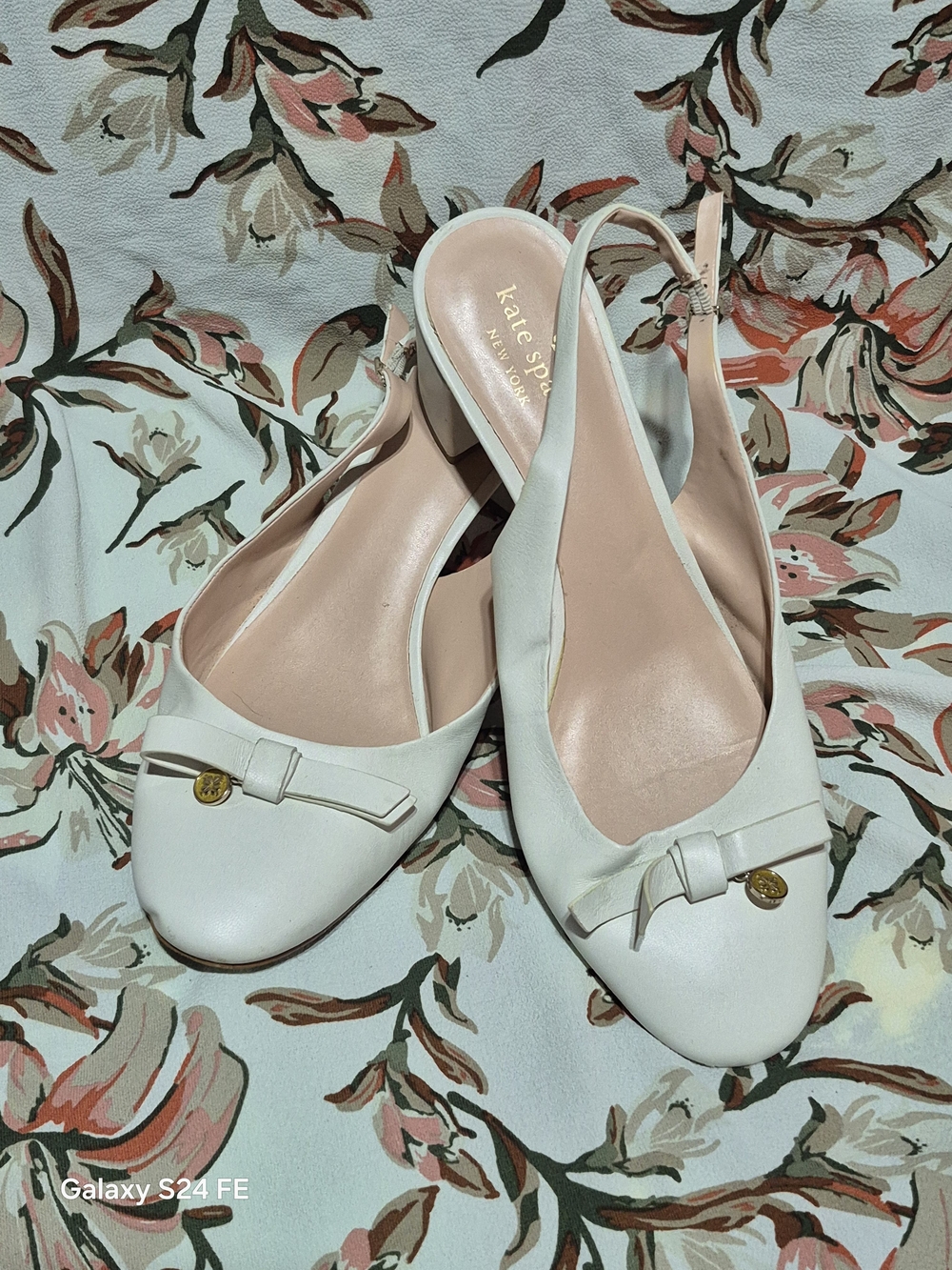 kate spade Cream Bow Slingback Flats with Gold Accent